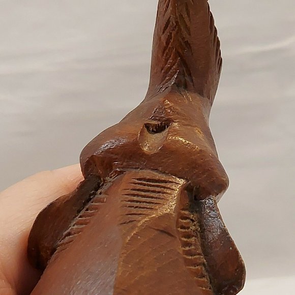 Vintage Hand Carved Teak Wood Asian Elephant Trunks Up Figurine 5.5" tall - Picture 12 of 12